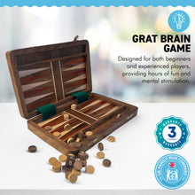 Load image into Gallery viewer, Folding WOODEN INLAID BACKGAMMON SET 32cm x 26cm | Classic Strategy Board Game | Wooden playing pieces and dice | Travel back gammon| Backgammon