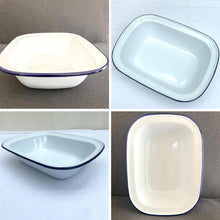 Load image into Gallery viewer, Traditional White Enamel Pie Dish Oblong Baking Tin for Pudding, Steak, and More (22cm x W16 x D5 cm) Oven-Safe Bakeware