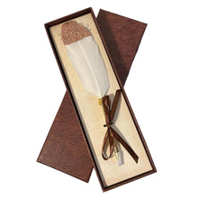 Load image into Gallery viewer, WHITE FEATHER WITH GOLDEN SPARKLES BALL POINT PEN | Sparkly Pen | Golden Pen | Feather Pen | Special Person | Wizards Pen | Guest Book Pen | Wedding Pen