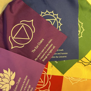 7 Chakra bunting flags On A String With Affirmation 19 x 25 centimetres and are strung together on a 155-centimeter-long string