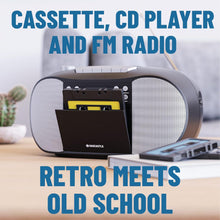 Load image into Gallery viewer, Oakcastle BCX10 Portable CD Player Boombox | Cassette Player & FM Radio | 2.0 Stereo Sound | Cassette Recorder | 15hr Playtime with Batteries | LED Display, Headphone Jack, Simple Controls
