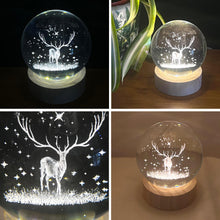 Load image into Gallery viewer, 3D Crystal Ball Night Light USB Lamp, Ludosphere Reindeer Design, Perfect for Home Decor, Gifts, and Mood Lighting