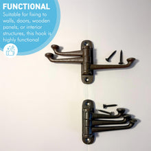 Load image into Gallery viewer, Pack of two cast Iron Swivel Coat Hooks Black 3-Hinge Wall Door Hooks