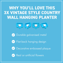 Load image into Gallery viewer, The Country Wall Planters – A Set of Three Vintage Style Galvanised Metal Hanging Baskets