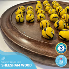 Load image into Gallery viewer, 30cm Diameter WOODEN SOLITAIRE BOARD GAME with BUMBLEBEE GLASS MARBLES | classic wooden solitaire game | strategy board game | family board game | games for one | board games