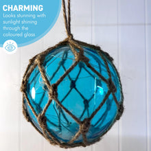 Load image into Gallery viewer, Turquoise Glass Fishing Buoy Tiki Bar Light with LED Lights, Nautical-Style Ornament for Home Decor