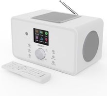 Load image into Gallery viewer, Bluetooth Internet Radio with DAB+ | 100 Watt 2.1 Speakers with In-Built Subwoofer | FM Radio, Spotify Connect, Podcasts | AUX & USB | Dual Alarm, 90+ Presets & Remote Control | MAJORITY Bard (White)