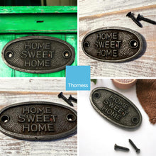Load image into Gallery viewer, Cast Iron Antique Style HOME SWEET HOME PLAQUE SIGN | New Home | Home sweet home signs | Home signs quote | 7cm x 3cm

