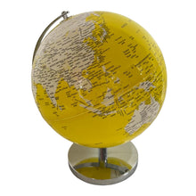 Load image into Gallery viewer, YELLOW WORLD GLOBE | Globes of the world | World globe for adults | Earth globe | Desk ornament | Explorers gift | World globe | 25cm (D) x 25cm (W) x 30 cm (H)