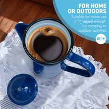 Load image into Gallery viewer, Elegant Traditional Blue Enamel Coffee Pot 1.5 Pint Capacity, Ideal for Home and Outdoor Use with Handle and Lid