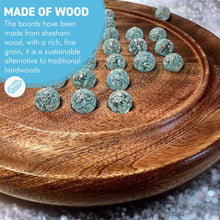 Load image into Gallery viewer, 22cm Diameter wooden SOLITAIRE BOARD GAME with SNOWFLAKE GLASS MARBLES | classic wooden solitaire game | strategy board game | family board game | games for one | board games