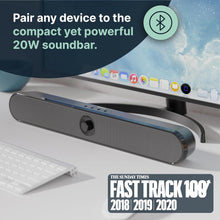 Load image into Gallery viewer, Majority PORTABLE BLUETOOTH PC SOUNDBAR | 20 Watts Powerful Stereo Sound | Portable Speaker with 8 Hours Playback Atlas Bluetooth Sound bar for TV | One Touch Control, USB, SD Card &amp; AUX Playback
