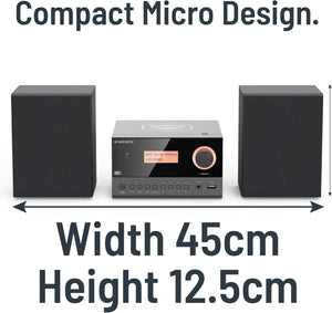 Majority Oakcastle HIFI200 CD PLAYER WITH BLUETOOTH AND DAB+ RADIO | Built-in 60 Watt 2.0 Speakers, Compact Hifi Stereo System | AUX, MP3, Custom EQ, Remote Control, USB