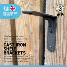 Load image into Gallery viewer, SHEFFIELD TRADITIONAL SHELF BRACKET 4 x 4 Inch Cast Iron Heavy Duty Wall Brackets for Shelves | Shelf Brackets| Living Room Shelf | Vintage Wall Shelf brackets | Natural aged iron finish | scaffold board bracket