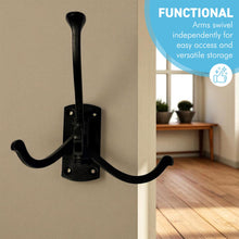 Load image into Gallery viewer, Four-way Folding Coat Hook | Antique Brass Swivel Hook | | Wall mounted for bathroom, kitchen, bedroom | Captains hook | independently swiveling arms | Versatile and elegant