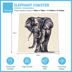 ELEPHANT STONE COASTER | Stone Coasters | Animal novelty gift | Coaster for glass, mugs and cups| Square coaster for drinks | Elephant gift | Meg Hawkins art | 10cm x 10cm