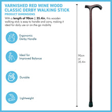 Load image into Gallery viewer, Varnished Red Wine Wood Classic Derby Walking Stick