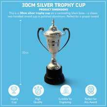 Load image into Gallery viewer, The 30cm Silver Trophy Cup – Aluminium with a Contrasting Black Base