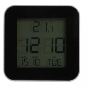 Habitat Silver LCD Display Digital Alarm Clock | Calendar and temperature display | Snooze option