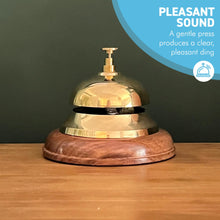 Load image into Gallery viewer, Elegant Brass Reception Desk Bell with Wooden Base , Ideal for Hotels, Schools, and Restaurants (12cm W x 10cm H)