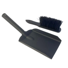 Load image into Gallery viewer, FIRESIDE BRUSH and  ASH SHOVEL set | Tidy clean log burner stove | Powder coated black finish | Hearth Iron Fireside Tidy Set | Ash Pan and brush set | Durable Steel set with Fireplace Dustpan and Brush | Coal Shovel