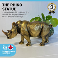 Load image into Gallery viewer, RHINO ORNAMENT IN ANTIQUE GOLD COLOUR FINISH | Wildlife Statue | Rhinoceros | Ornaments for the Home | Rhino Lover Gift Birthday Friendship Gifts | Wildlife Animal Lover Gift