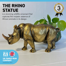 Load image into Gallery viewer, RHINO ORNAMENT IN ANTIQUE GOLD COLOUR FINISH | Wildlife Statue | Rhinoceros | Ornaments for the Home | Rhino Lover Gift Birthday Friendship Gifts | Wildlife Animal Lover Gift
