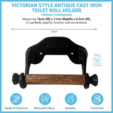 Load image into Gallery viewer, Elegant Victorian-Style Cast Iron Toilet Roll Holder – Wall-Mounted, Fixed Arm Design in Classic Black Antique Finish
