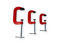 Load image into Gallery viewer, SET OF 3 G CLAMPS | 2”, 3”and 4 Inch CLAMPS | Heavy duty clamps for woodwork | Workbench clamp | Wood clamp | Metal work | Model makers