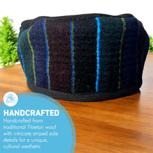 Load image into Gallery viewer, Handmade Nepalese Wool Black Smoking Cap, Lightweight, Stylish, with Traditional Tibetan Accents, Size 58cm, medium