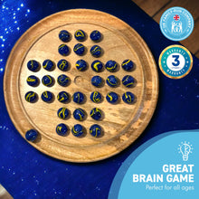 Load image into Gallery viewer, 30cm Diameter WOODEN SOLITAIRE BOARD GAME with VAN GOGH GLASS MARBLES | classic wooden solitaire game | strategy board game | family board game | games for one | board games