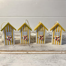 Load image into Gallery viewer, Set of 4 Yellow beach hut light pulls | Nautical Theme Wooden Beach Hut Cord Pull Light Pulls