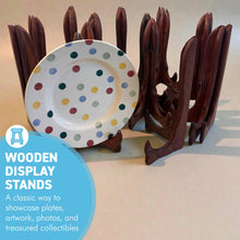 Load image into Gallery viewer, Wooden Plate Display Stands 25cm – Set of 16 Hinged Easel Holders