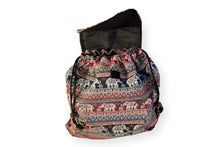 Load image into Gallery viewer, ELEPHANT BACKPACK| Bag with front and inside pocket | Red and blue bag | Unisex bags | Backpack for beach and travel | Elephant gifts | 35cm (L) x 34cm (W)