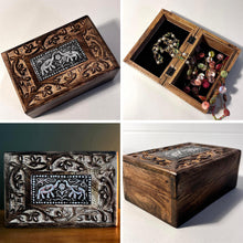 Load image into Gallery viewer, Handcrafted Mango Wood Trinket Box with Elephant Embossed Design, Decorative Storage for Jewellery & Keepsakes