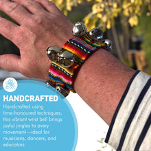 Load image into Gallery viewer, Peruvian style Wrist Bells with colourful strap, Handcrafted Percussion Instrument