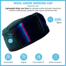 Load image into Gallery viewer, Handmade Nepalese Wool Green Smoking Cap, Lightweight, Stylish, with Traditional Tibetan Accents, Size 56cm, small