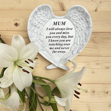 Load image into Gallery viewer, Angel Wings Memorial Ornament: Textured, Detailed Love Heart Plaque for Mum's Garden/Grave