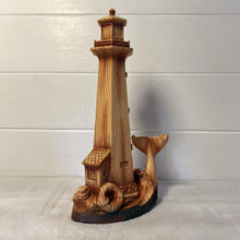 Load image into Gallery viewer, Handcrafted Wood-Effect Lighthouse: 22cm Height, Intricate Carving, Adorned with Whale Tail Design