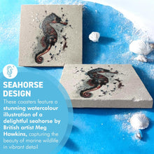 Load image into Gallery viewer, Pair of Seahorse Stone Coasters โ 10cm x 10cm, Marine Wildlife Art, Perfect Gift for Nature Lovers