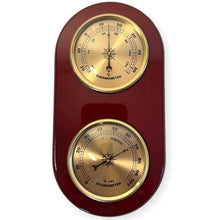 Load image into Gallery viewer, Wooden Barometer & Thermometer | Weather station wall room indoor thermometer | 19cm x 10cm | Two dials – one for temperature and one for humidity