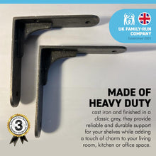 Load image into Gallery viewer, 2 X SHEFFIELD TRADITIONAL SHELF BRACKETS 6 x 6 Inch Cast Iron Pair of Heavy of Wall Brackets for Shelves | Shelf Brackets| Living Room Shelf | Vintage Wall Shelf brackets | Natural aged iron finish | scaffold board bracket
