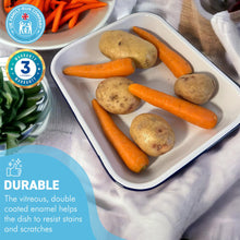 Load image into Gallery viewer, CLASSIC BLUE and WHITE ENAMEL BAKING TRAY| Enamelware | 34cm X 28cm | Ovenware | Baking Tray | Cookware | Roasting Tray | Oven Safe | Dishwasher Safe