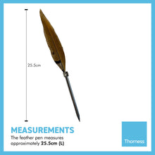 Load image into Gallery viewer, STRIPED, BROWN FEATHERED BALL POINT PEN | Feather Pen | Special Pen | Wizards Pen | Guest Book Pen | Wedding Pen