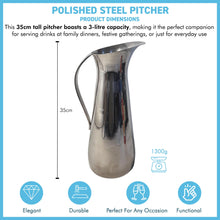 Load image into Gallery viewer, Polished Steel Pitcher jug 3 Litre, 35cm tall