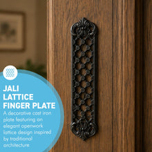 Load image into Gallery viewer, The Jali – Pierced Lattice Cast Iron Finger Plate That Turns a Plain Door into a Period Feature