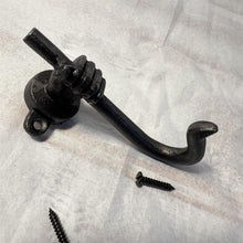 Load image into Gallery viewer, Antique style Iron Coat Hook, Single Hand Grasping Shepherd's Staff Design, 90mm Cast Iron Wall Mount