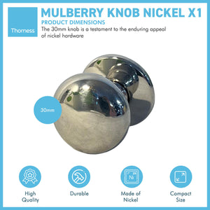 MULBERRY NICKEL KNOB | Single door knob | Nickel cupboard knobs | Cabinet hardware | Antique nickel cupboard handles | Cupboard door handles | 30mm