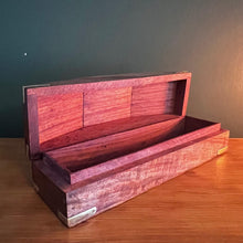 Load image into Gallery viewer, Wooden Treasure Chest Trinket Box with Tapered Ends and Brass Floral Inlay | Shesham Rosewood Keepsake Box, Distressed Finish, 25cm x 7cm x 9cm