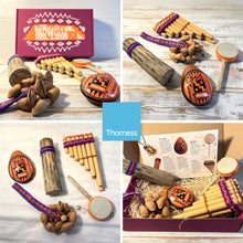Load image into Gallery viewer, Rainforest Rhythm set of instruments | South America Musical instruments | Handmade instruments | Rainforest sounds | Musical gift box for adults and children | Instruments for schools | 5 instruments included